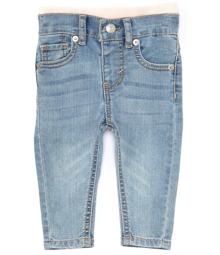 From Levi's®&#x2C; these jeans feature:Pull-on constructionContrasting yarn-dyed ribbed waistbandBelt loopsFaux fly with button detail2 front pockets (one with coin pocket)2 back pocketsFull lengthCotton/polyester/elastane lightweight stretch denimMachine wash/tumble dryImported. Heritage Brands, Bottom Clothes, Stretch Denim, Baby Girl Clothes, Denim Jeans, Full Length, Baby Kids, Classic Style, Latest Trends