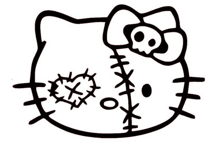 a hello kitty drawing with black and white ink