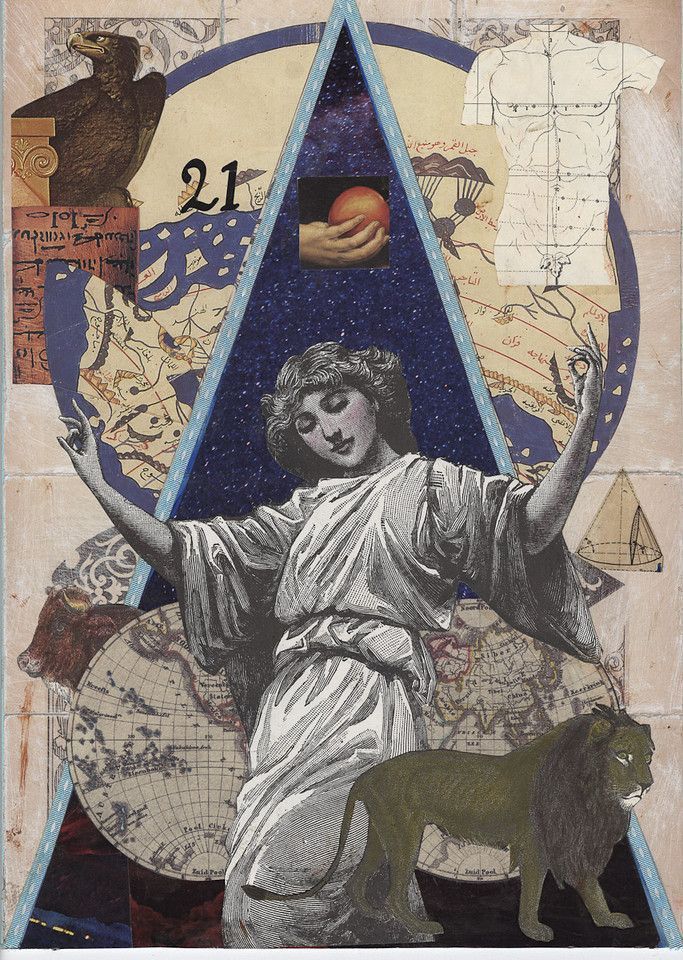 a collage with an image of a woman holding a globe and a dog standing in front of it