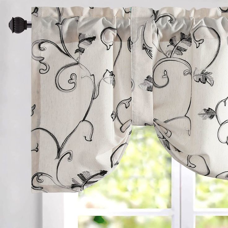 PRICES MAY VARY. Package includes 1 Tie-up valance with 2 adjustable ties. Valance Measurements : 52" Wide x 18" Long. Top rod pocket, fitting curtain rods up to 1.7" in diameter, making the curtains easy to install and slide. The Tie-Up Valance is a one-piece valance that includes two adjustable ties and can be adjusted to the height you desire. Two Ties can be freely switched to meet your needs for decoration and lighting. Perfect for the small window in the kitchen, bathroom, living room and Windows Embroidery, Curtains Embroidery, Linen Window Treatments, Windows Curtains, Valances For Living Room, Linen Valances, Tie Up Valance, Bathroom Beautiful, Tie Up Curtains