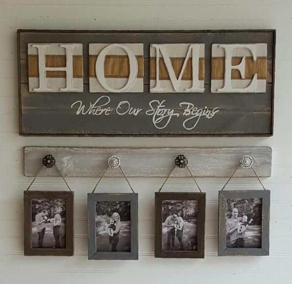 three frames hanging on a wall with the word home above them