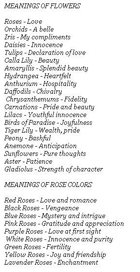 a list of flowers with the names of them