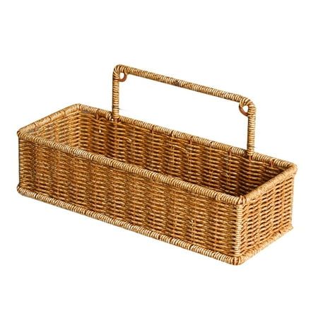 a wicker basket with handles on a white background