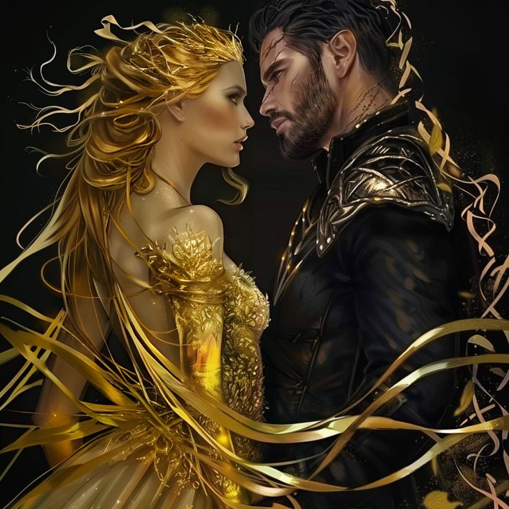 a painting of a man and woman dressed in gold