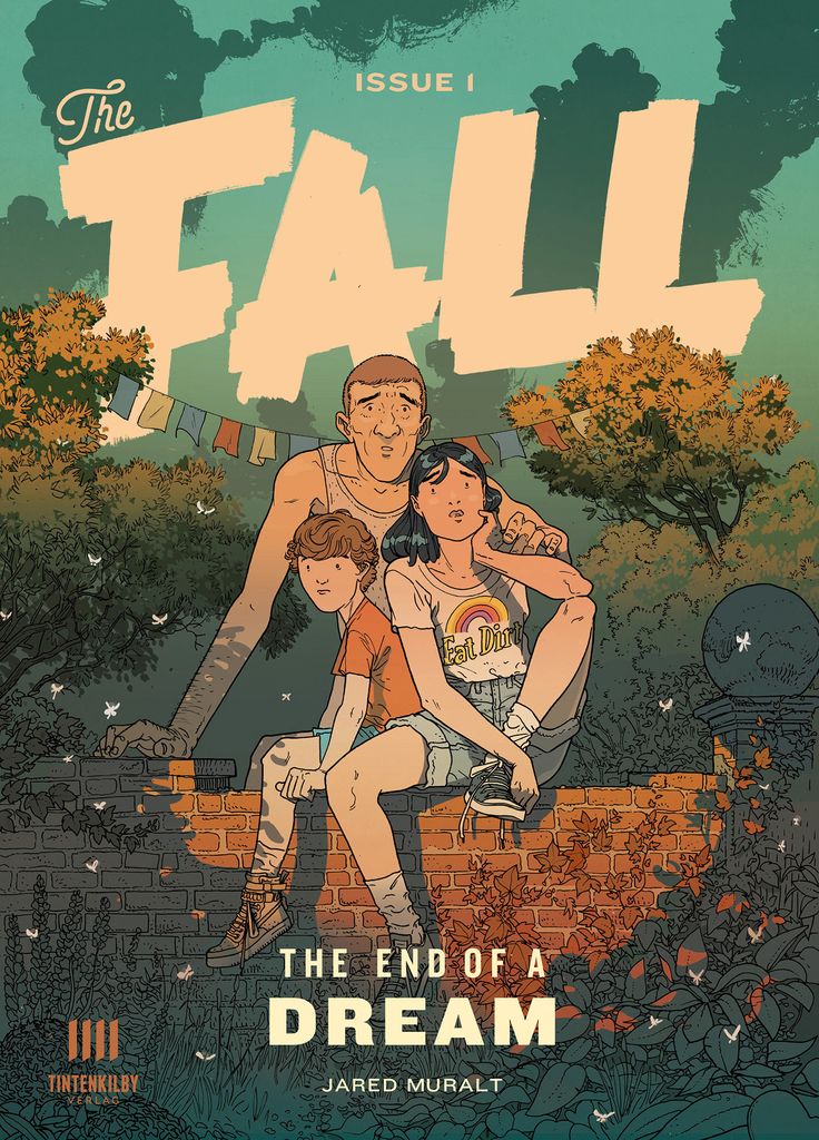 the fall issue 1 cover with an image of a man and two children hugging each other