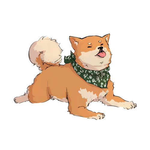 a drawing of a dog with a bandanna around its neck sitting on the ground