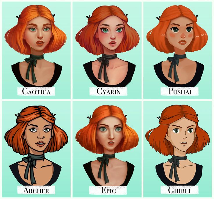 six different types of redhead hair with the names of each woman in their respective avatars