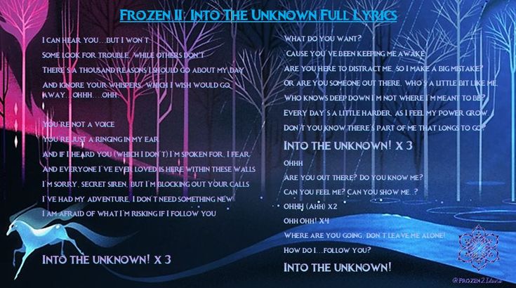 an image of the back cover of frozen into the unknown times album, with text in blue and pink