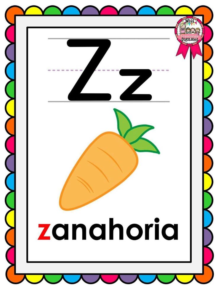 the letter z is for zanaboria with an image of a carrot on it