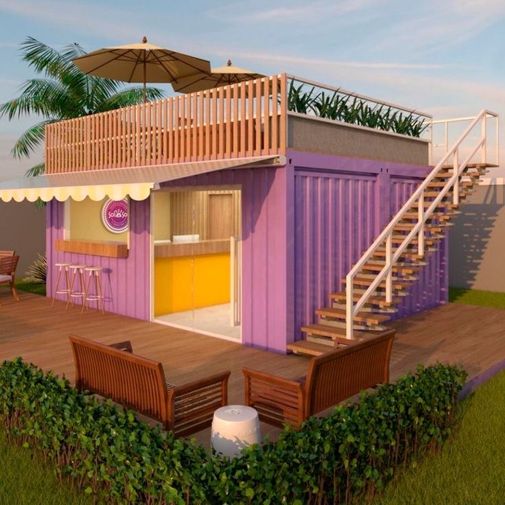 an artist's rendering of a container home with stairs leading up to the roof