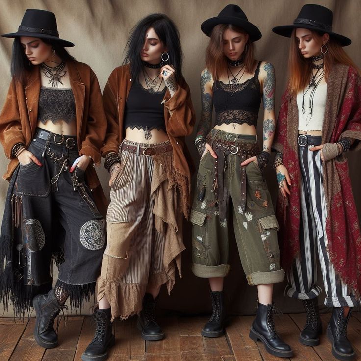 Bohemian Punk Style, Dark Boho Clothes, Edgy Boho Aesthetic, Witch Fashion Aesthetic Modern, Witch Outfit Pants, Industrial Era Fashion, Gothic Bohemian Fashion, Boho Punk Style, Punk Witch Aesthetic