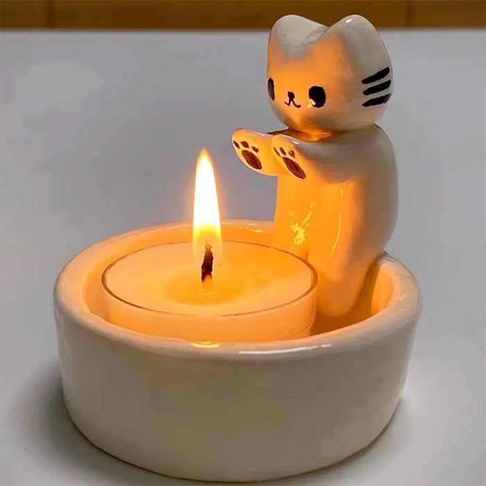 cat paws candle holder boogzel home Cat Candle Holder, Clay Candle Holders, Candle Stick Decor, Cat Candle, Clay Candle, Cerámica Ideas, Diy Candle Holders, Clay Diy Projects, Tanah Liat