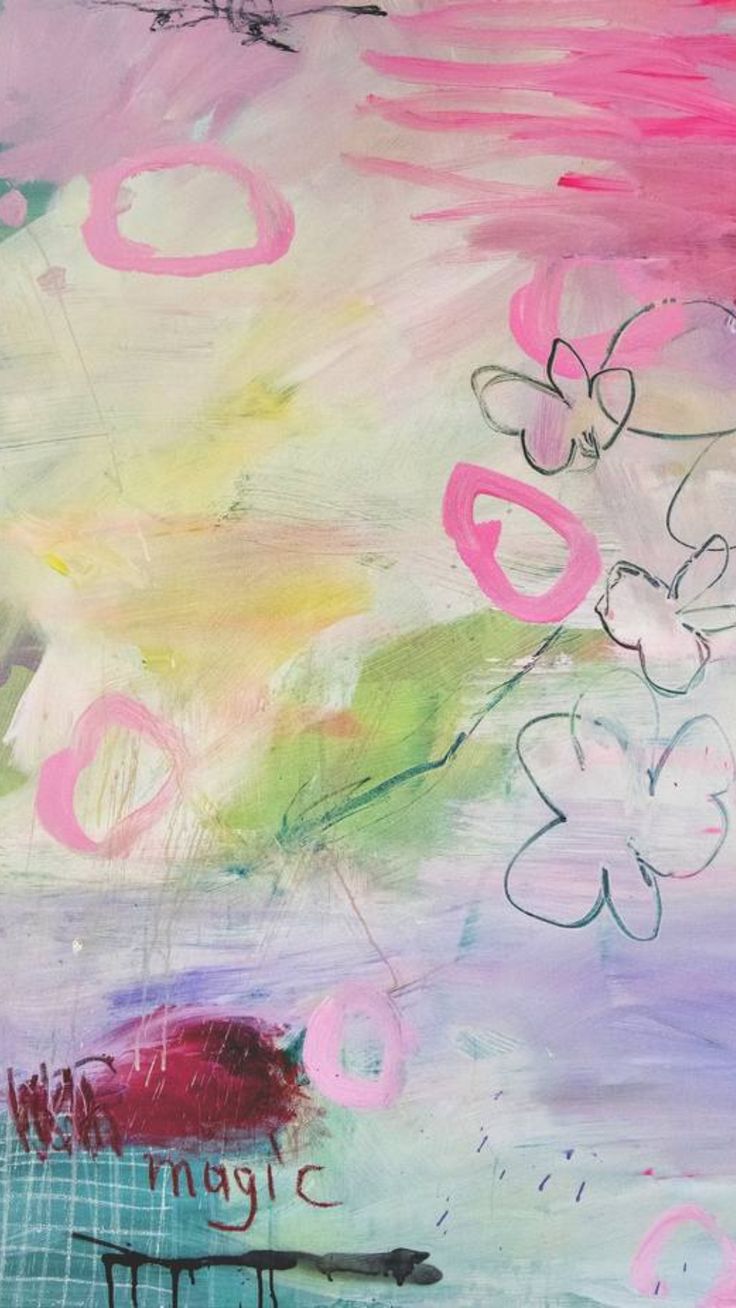 An abstract painting in washes of pink, purple, yellow, and blue. Abstract marks and flowers are created in a doodle like way. Clemson Dorm, Abstract Pastel Art, Paper Photography, Collage Drawing, Mixed Media Sculpture, Girly Wall Art, Forest Painting, Pop Art Painting, Large Abstract