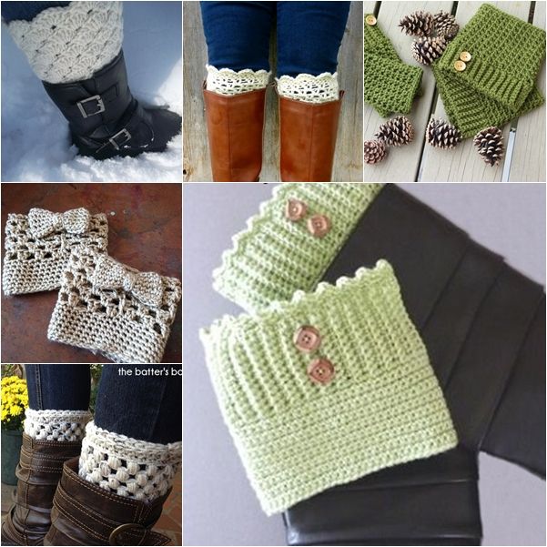 crocheted boots and mittens are featured in this collage