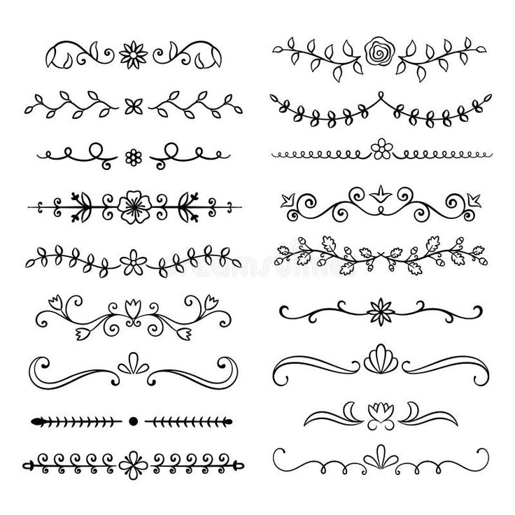 a set of hand drawn floral design elements, such as vines and flowers royalty illustration