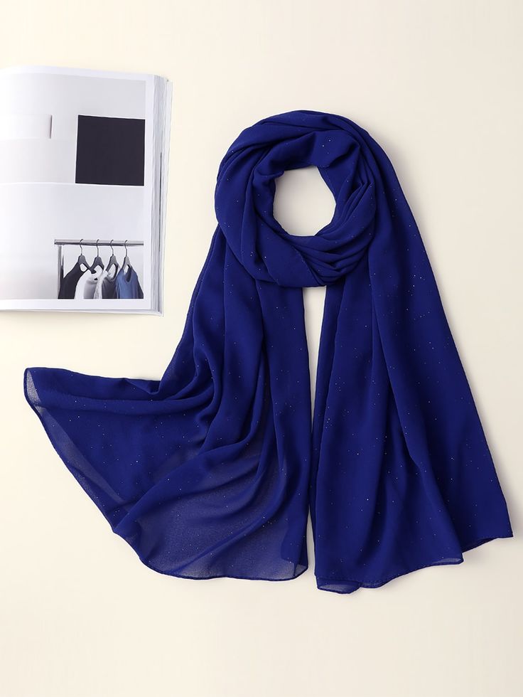 Royal Blue Casual Collar  Fabric Plain Scarf Embellished   Women Accessories Plain Scarves, Sequin Decor, Jumpsuit Elegant, Cute Lazy Day Outfits, Lazy Day Outfits, Blue Scarf, Hijab Tutorial, Clothes Ideas, Scarfs