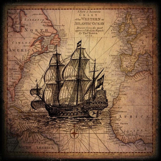 an old map with a ship on it