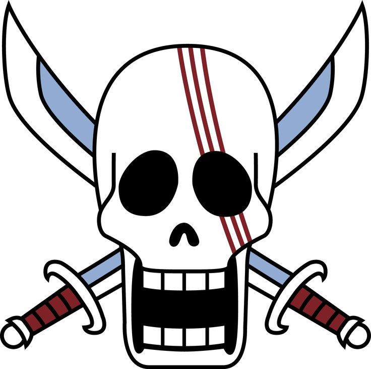 a pirate skull with two crossed swords on it's head and one eye open