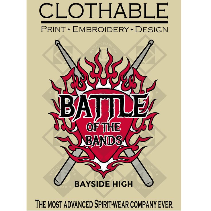 the poster for battle of the bands shows two crossed swords with flames in the background