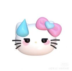 an image of a hello kitty face with blue and pink bows on it's head