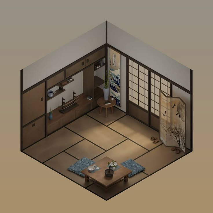 Japanese House Interior, Traveling Couple, Isometric Room, Million Flowers, Tulip Season, Japanese Style House, Traditional Japanese House, 3d Room, Japanese Room