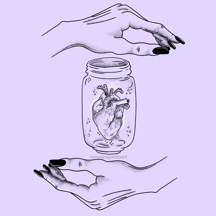 two hands holding a jar with a human heart in it and another hand reaching for the jar