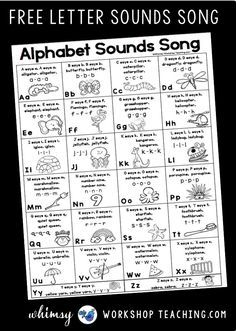 the alphabet sounds song worksheet is shown in black and white, with an image of