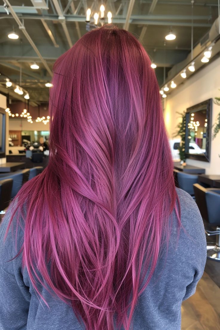 30 Bold & Bright Red Hair Color Ideas That'll Turn Heads - Flo's Blog Hair Dye Bright Colors, Light Color Hair Dye, Different Colors Of Red Hair, Natural Colorful Hair, Colourful Dyed Hair, Pink Accent Hair Color, Red Raspberry Hair Color, Deep Raspberry Hair Color, Full Dyed Hair