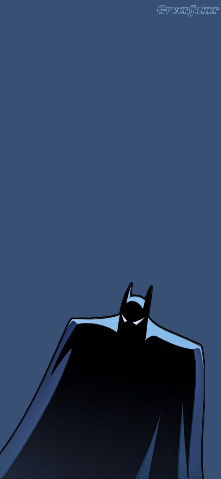 the dark knight from batman animated movie, with his caped head down and eyes wide open