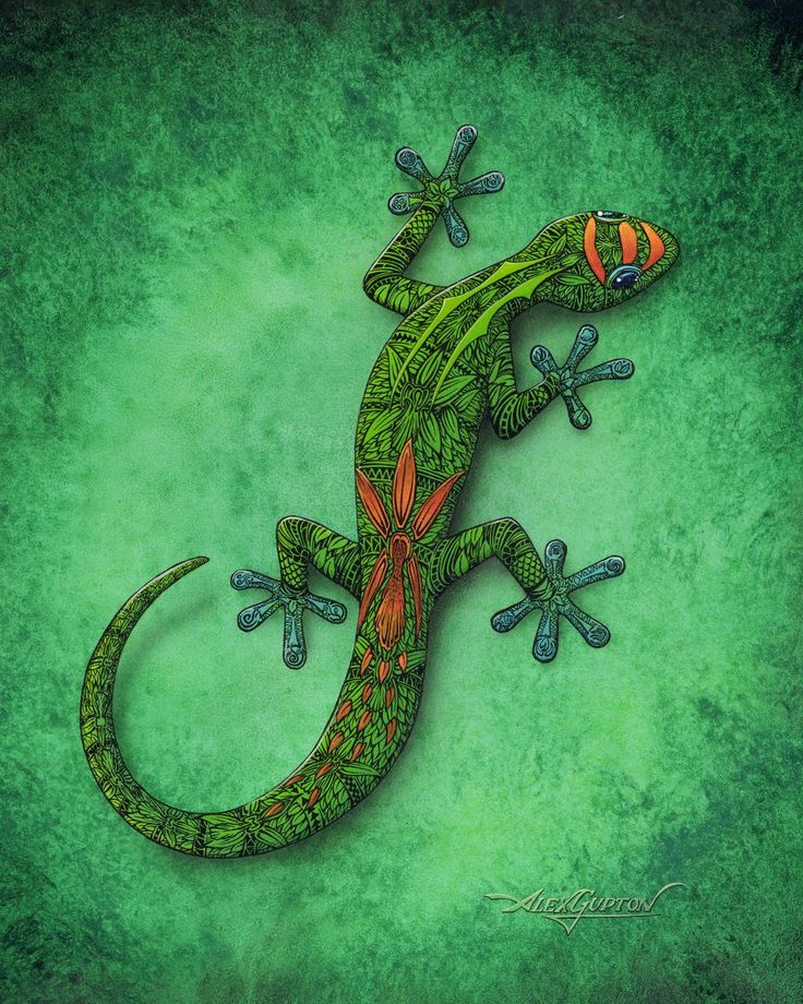 a drawing of a lizard on a green background