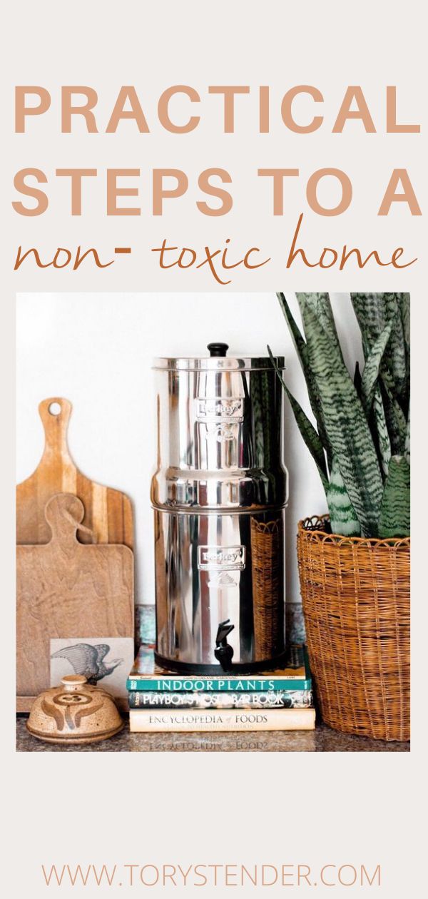 a stack of books and some plants on top of a table with text overlaying practical steps to a non - toxic home