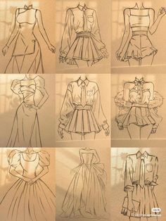 sketches of dresses and blouses from the early 1900's