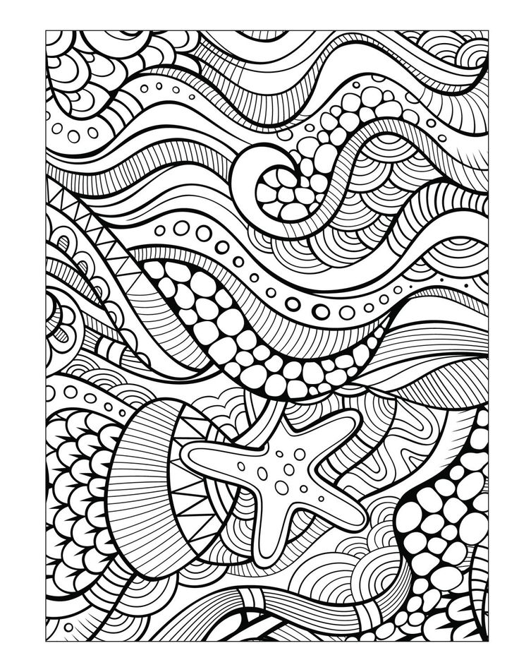 an abstract coloring page with waves and stars