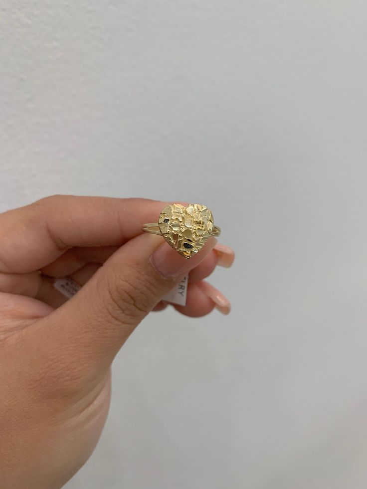 -14k nugget heart ring  -100% gold  -size 7  -yellow gold  -can be worn on a daily basis  -item sold by piece. weight undetermined. Heart Nugget Ring, Nugget Rings Gold, Nugget Rings, Gold Nugget Jewelry, Gold Nugget Ring, Custom Gold Jewelry, Crystal Jewelry Necklaces, Girly Bracelets, Jewelry Closet