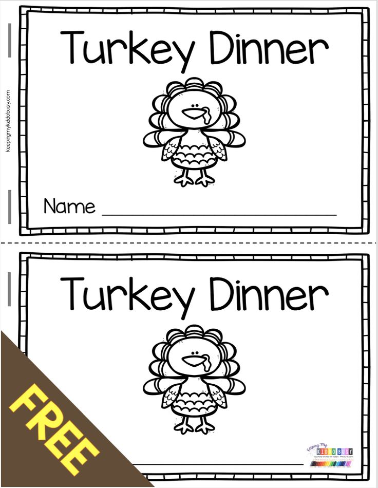 two turkey dinner name tags with the words turkey dinner on them and an image of a turkey