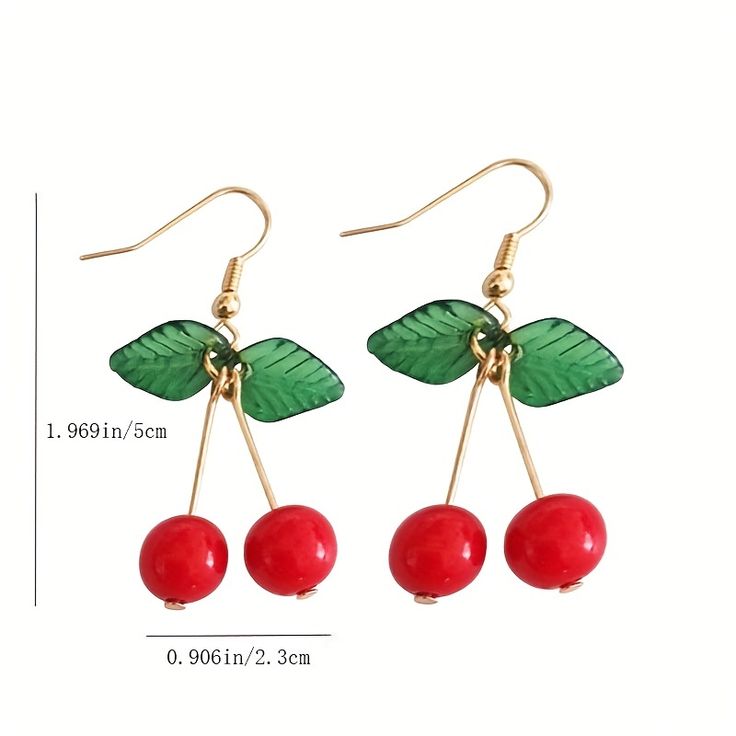 Faster shipping. Better service Cherry Drop Earrings, Cheap Costume Jewelry, 80s Earrings, Leaf Beads, Cherry Earrings, Fruit Earrings, Red Strawberry, Red Cherry, Earrings Women