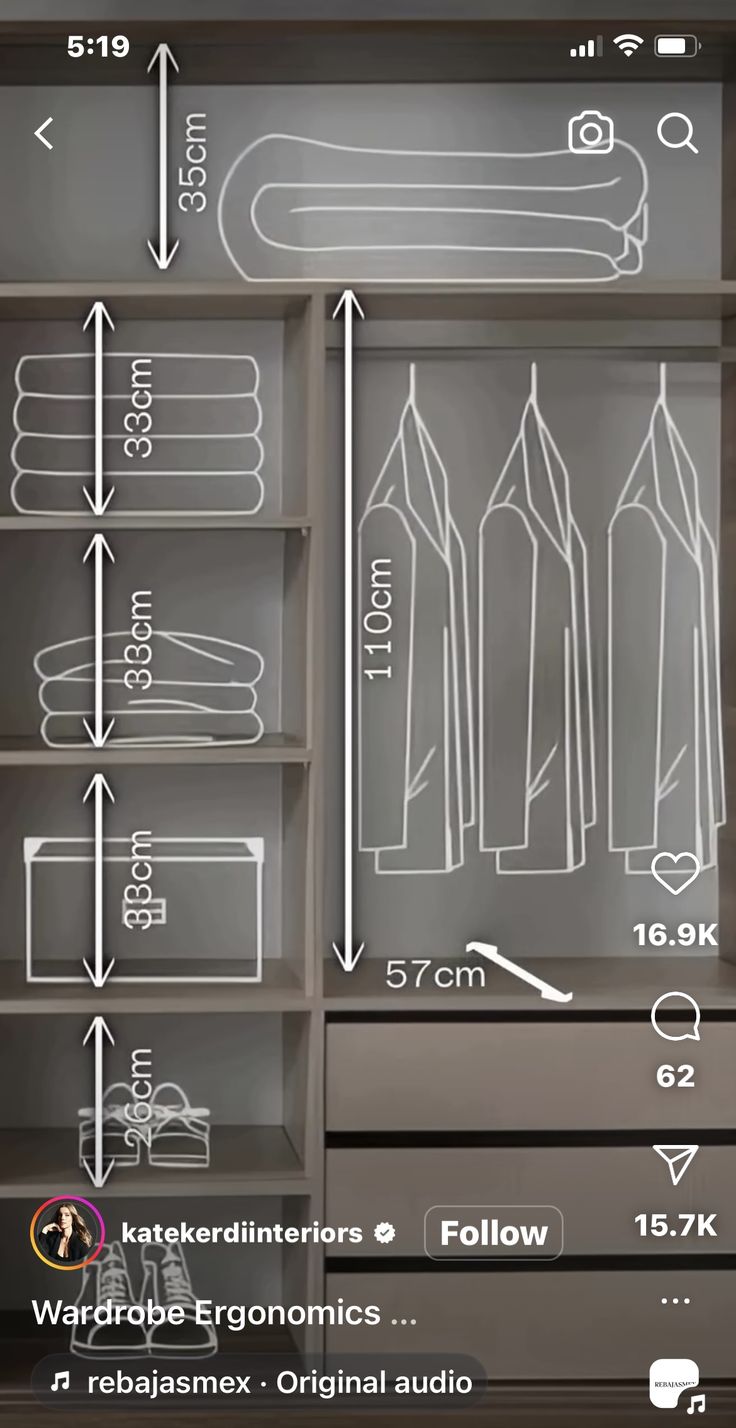 an image of a closet with measurements for clothes