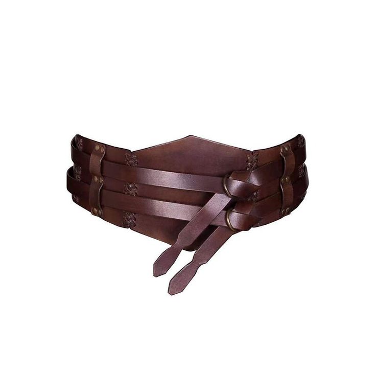 a leather belt with multiple straps on the front and back, all tied up to one side