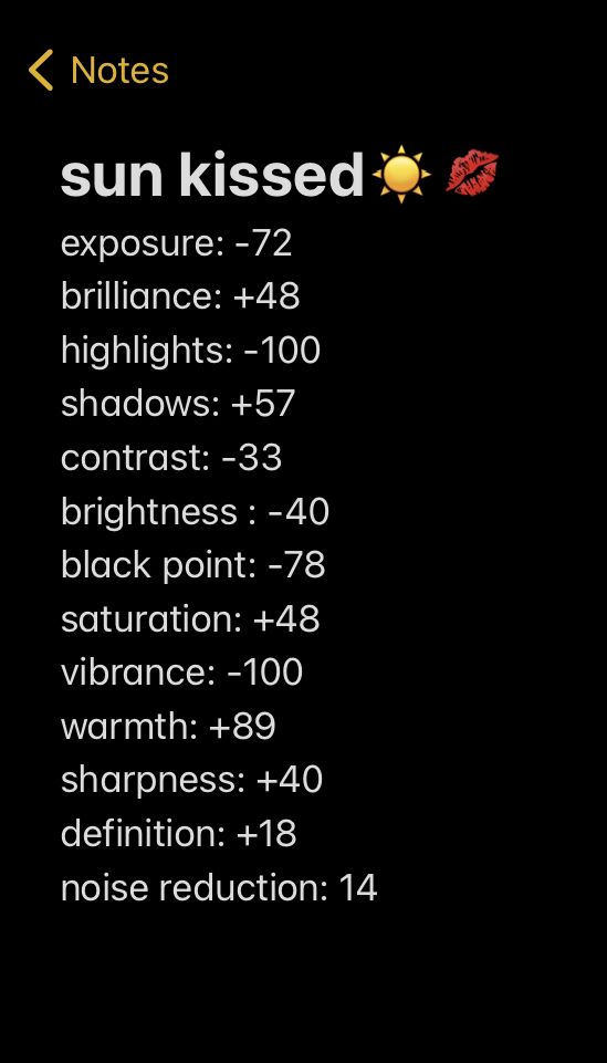 the sun kissed list is displayed in this screenshote screen shot from an iphone