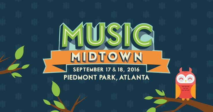 an owl sitting on top of a tree branch in front of a sign that says music midtown