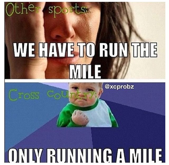 a woman holding her hand up to her face with the caption, we have to run the mile only running a mile