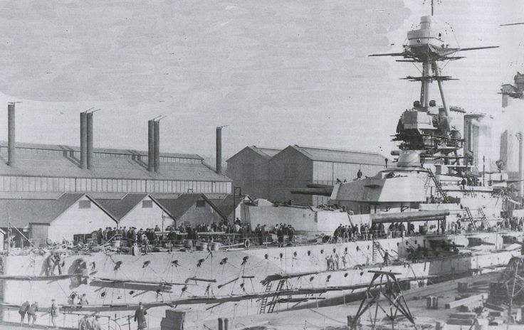 an old black and white photo of a battleship