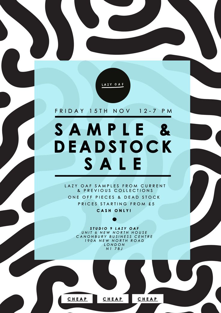 the flyer for sample and deadstock sale is shown in black and white zebra print