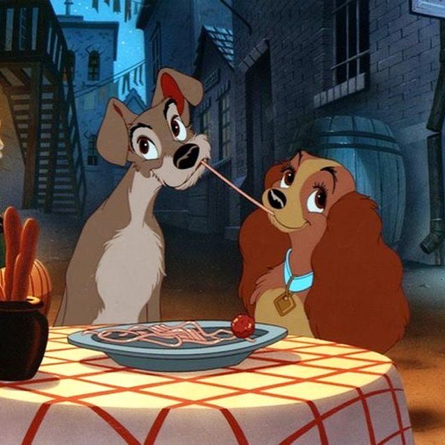 lady and the tramp eating spaghetti together