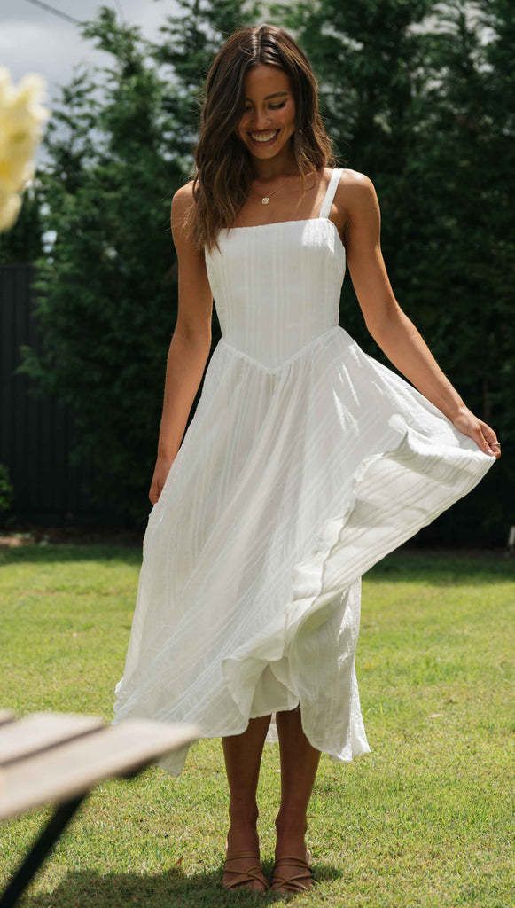 Solid Color Pleated Waist Slip Dress Midi Dress Slip Dress Midi, Long Sundress, White Sundress, Cami Maxi Dress, Summer Sundress, Maxi Sundress, Grad Dresses, White Square, White Dress Summer