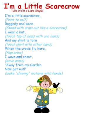 "I'm a Little Scarecrow" Song with motions/movement. to the tune of "I'm a Little Teapot" Scarecrow Song, Thanksgiving Songs, Circle Time Songs, Kindergarten Songs, Crafts For Preschoolers, Classroom Songs, Songs For Toddlers, Fall Songs, Halloween Songs