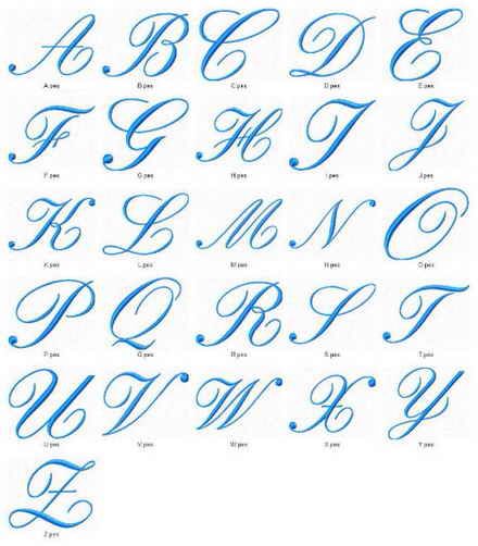 the upper and lower letters of an english alphabet, with different cursive writing