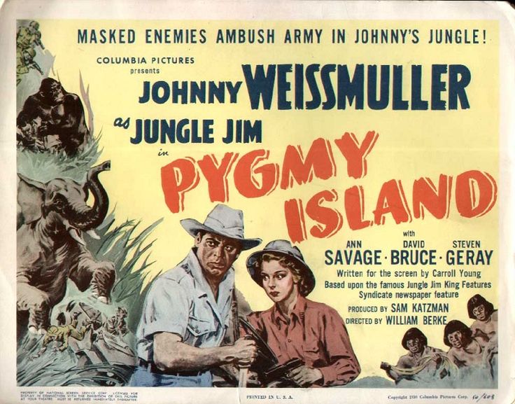 a poster for the movie pygmy island starring actors john westmuller and johnny miller