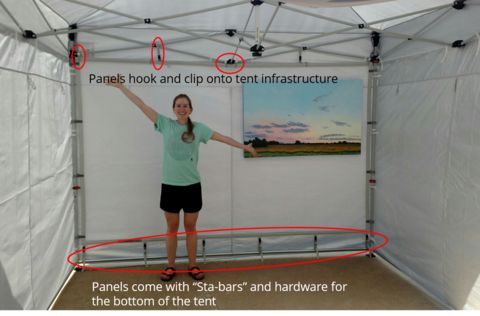 a woman standing on top of a trampoline in front of a white wall