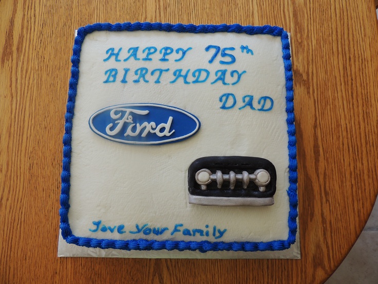 a birthday cake with an ford logo on it